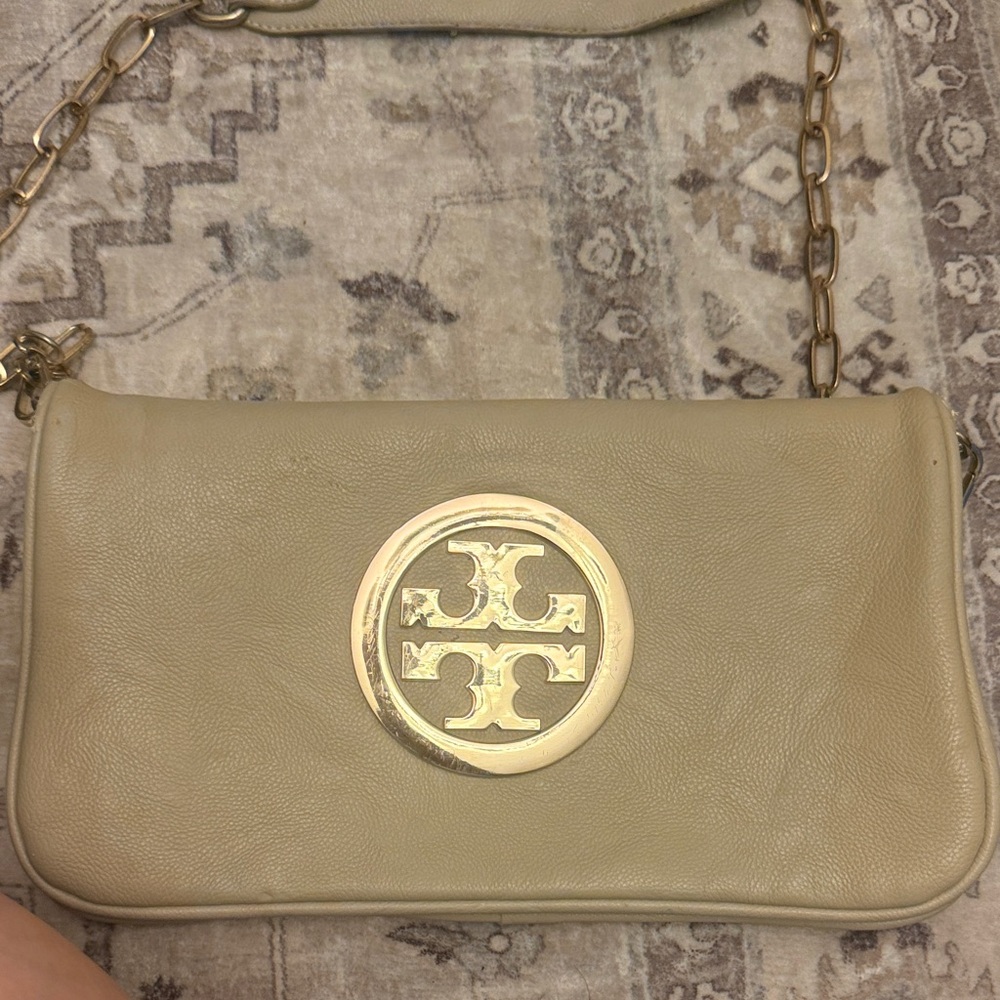 Tory Burch Beige Shoulder Bag with Gold Accent